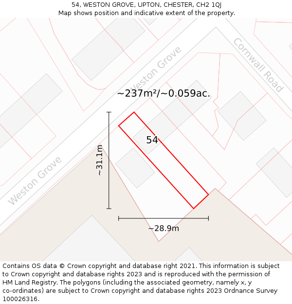 54, WESTON GROVE, UPTON, CHESTER, CH2 1QJ: Plot and title map
