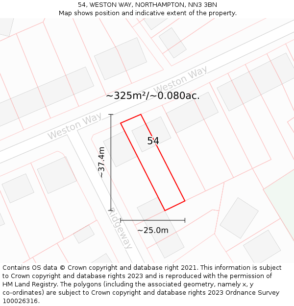 54, WESTON WAY, NORTHAMPTON, NN3 3BN: Plot and title map