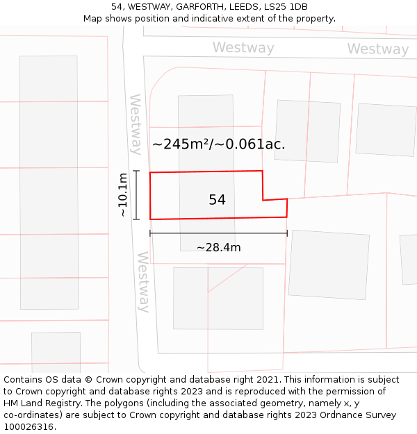 54, WESTWAY, GARFORTH, LEEDS, LS25 1DB: Plot and title map