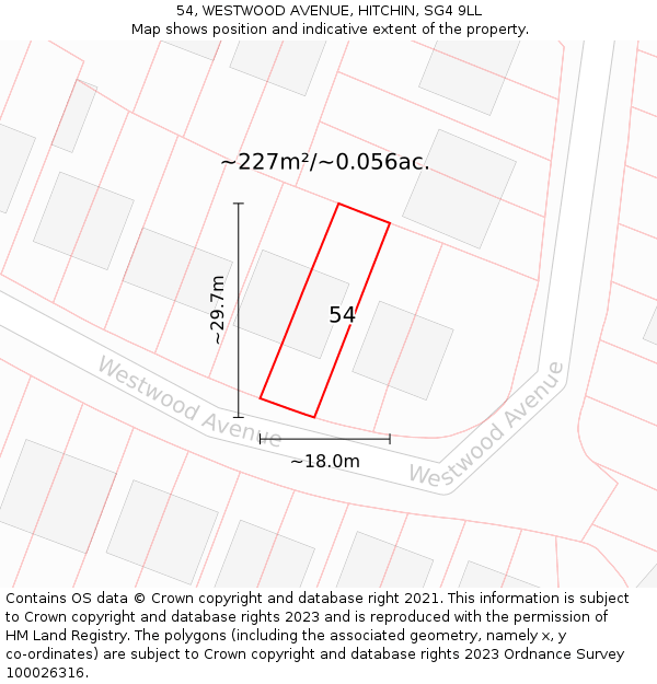 54, WESTWOOD AVENUE, HITCHIN, SG4 9LL: Plot and title map