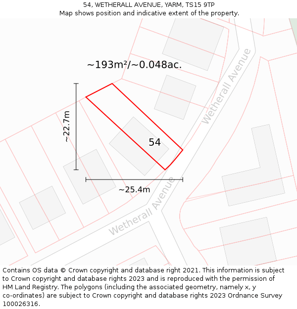 54, WETHERALL AVENUE, YARM, TS15 9TP: Plot and title map