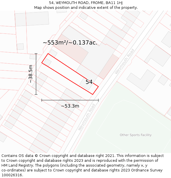 54, WEYMOUTH ROAD, FROME, BA11 1HJ: Plot and title map