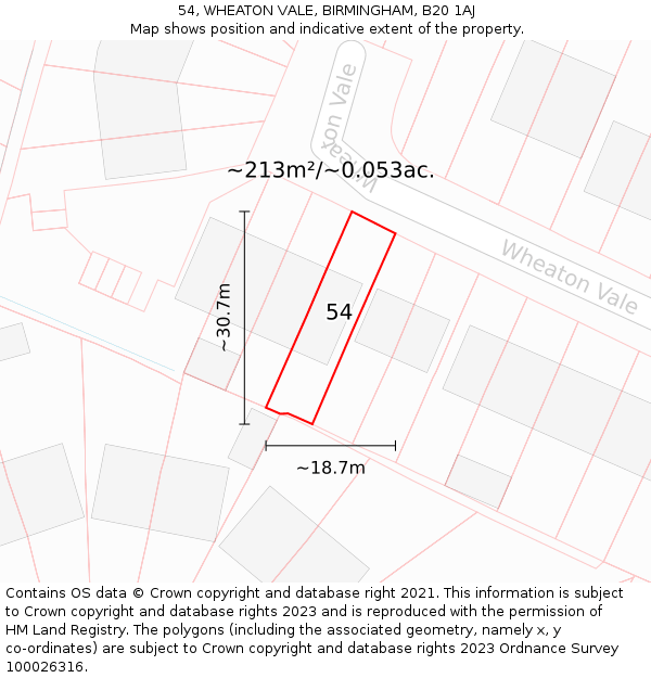 54, WHEATON VALE, BIRMINGHAM, B20 1AJ: Plot and title map