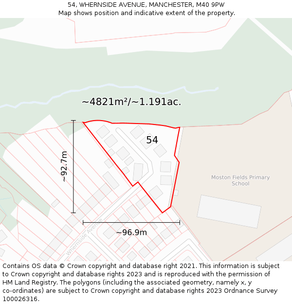54, WHERNSIDE AVENUE, MANCHESTER, M40 9PW: Plot and title map