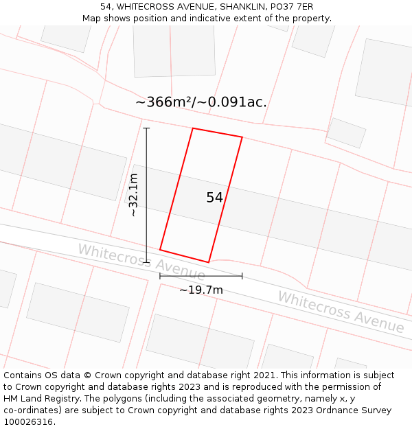 54, WHITECROSS AVENUE, SHANKLIN, PO37 7ER: Plot and title map