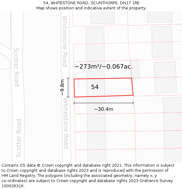 54, WHITESTONE ROAD, SCUNTHORPE, DN17 1RE: Plot and title map
