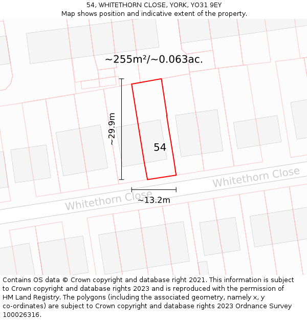 54, WHITETHORN CLOSE, YORK, YO31 9EY: Plot and title map