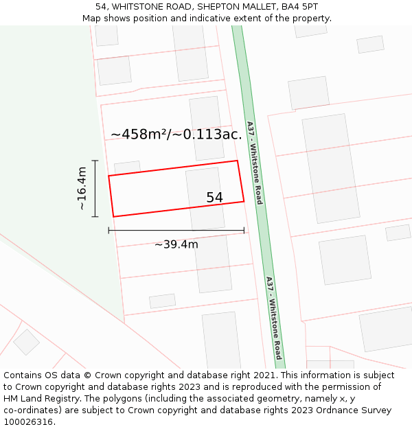 54, WHITSTONE ROAD, SHEPTON MALLET, BA4 5PT: Plot and title map