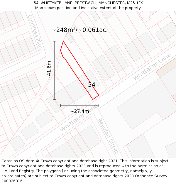 54, WHITTAKER LANE, PRESTWICH, MANCHESTER, M25 1FX: Plot and title map