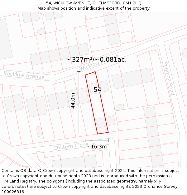 54, WICKLOW AVENUE, CHELMSFORD, CM1 2HQ: Plot and title map