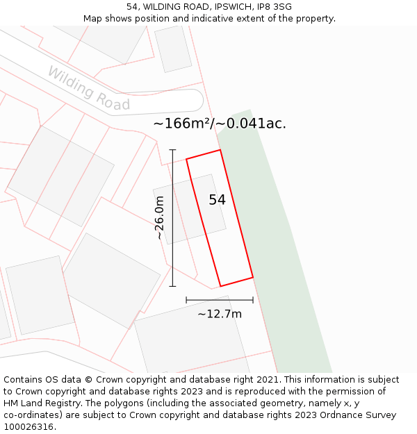54, WILDING ROAD, IPSWICH, IP8 3SG: Plot and title map