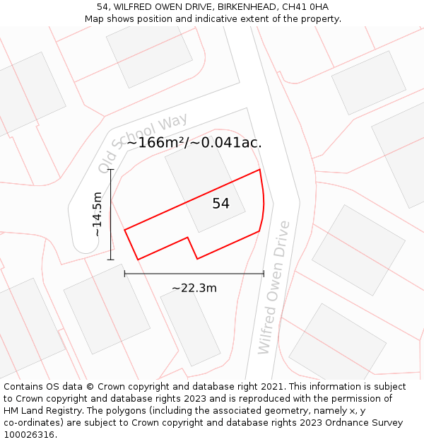 54, WILFRED OWEN DRIVE, BIRKENHEAD, CH41 0HA: Plot and title map