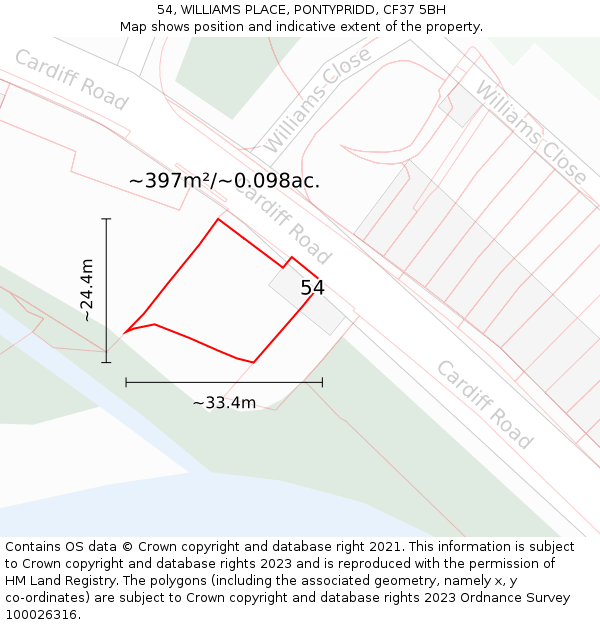 54, WILLIAMS PLACE, PONTYPRIDD, CF37 5BH: Plot and title map