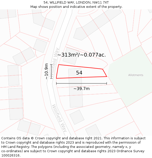 54, WILLIFIELD WAY, LONDON, NW11 7XT: Plot and title map