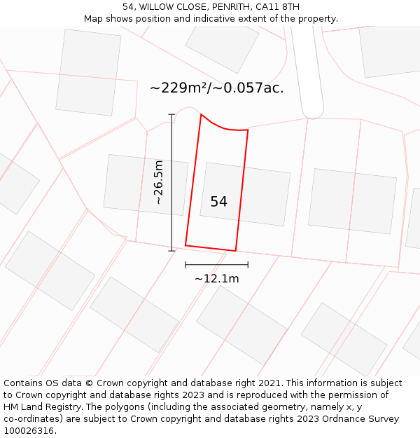 54, WILLOW CLOSE, PENRITH, CA11 8TH: Plot and title map