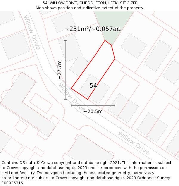 54, WILLOW DRIVE, CHEDDLETON, LEEK, ST13 7FF: Plot and title map