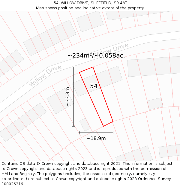 54, WILLOW DRIVE, SHEFFIELD, S9 4AT: Plot and title map