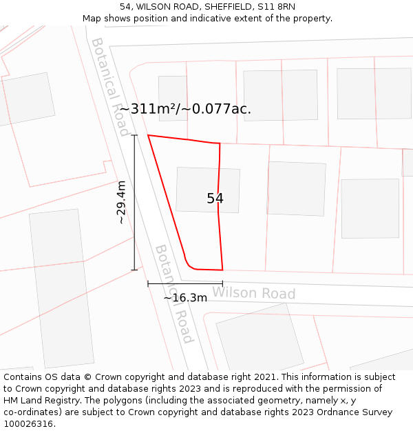 54, WILSON ROAD, SHEFFIELD, S11 8RN: Plot and title map