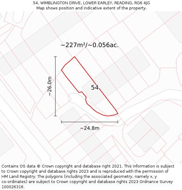 54, WIMBLINGTON DRIVE, LOWER EARLEY, READING, RG6 4JG: Plot and title map