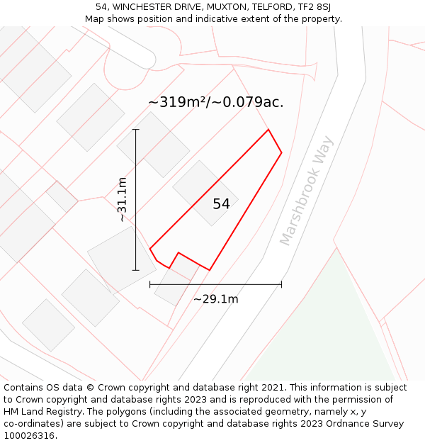 54, WINCHESTER DRIVE, MUXTON, TELFORD, TF2 8SJ: Plot and title map