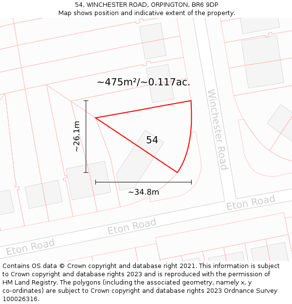 54, WINCHESTER ROAD, ORPINGTON, BR6 9DP: Plot and title map