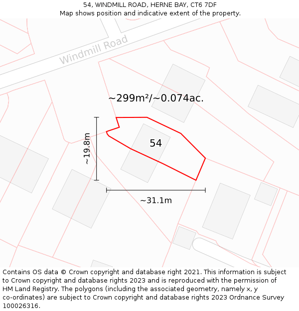 54, WINDMILL ROAD, HERNE BAY, CT6 7DF: Plot and title map