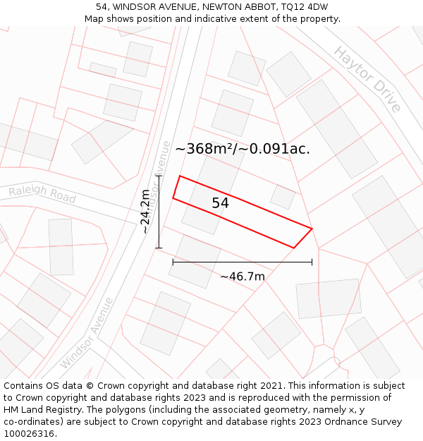 54, WINDSOR AVENUE, NEWTON ABBOT, TQ12 4DW: Plot and title map