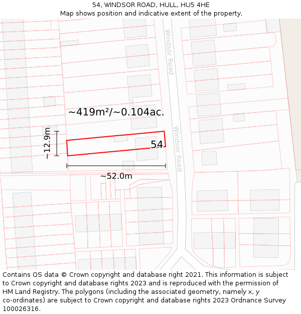 54, WINDSOR ROAD, HULL, HU5 4HE: Plot and title map
