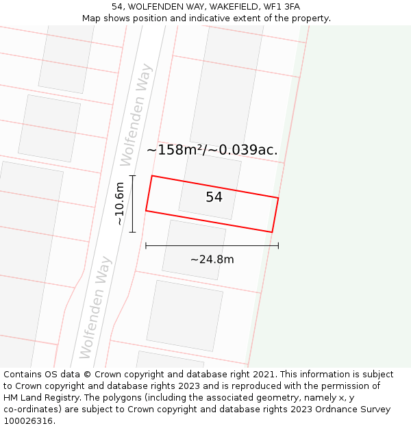 54, WOLFENDEN WAY, WAKEFIELD, WF1 3FA: Plot and title map