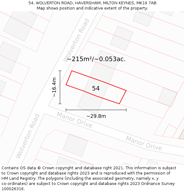 54, WOLVERTON ROAD, HAVERSHAM, MILTON KEYNES, MK19 7AB: Plot and title map