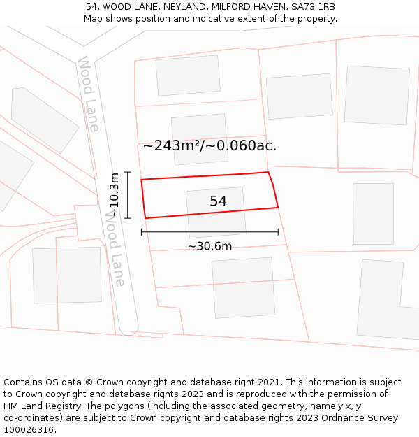 54, WOOD LANE, NEYLAND, MILFORD HAVEN, SA73 1RB: Plot and title map