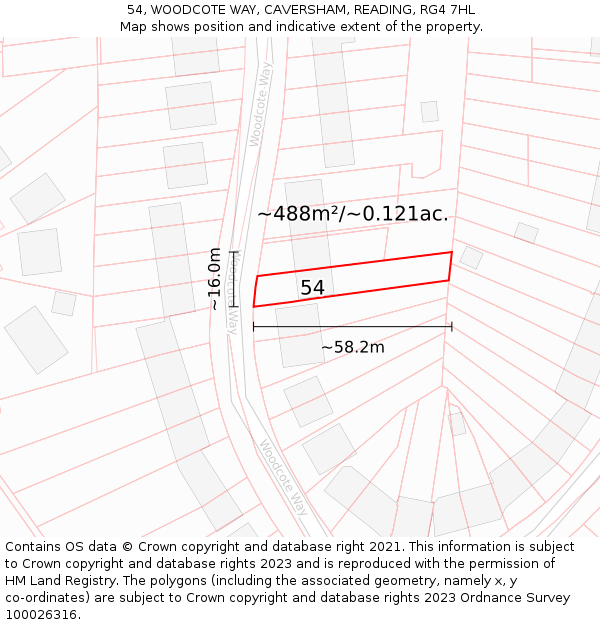 54, WOODCOTE WAY, CAVERSHAM, READING, RG4 7HL: Plot and title map