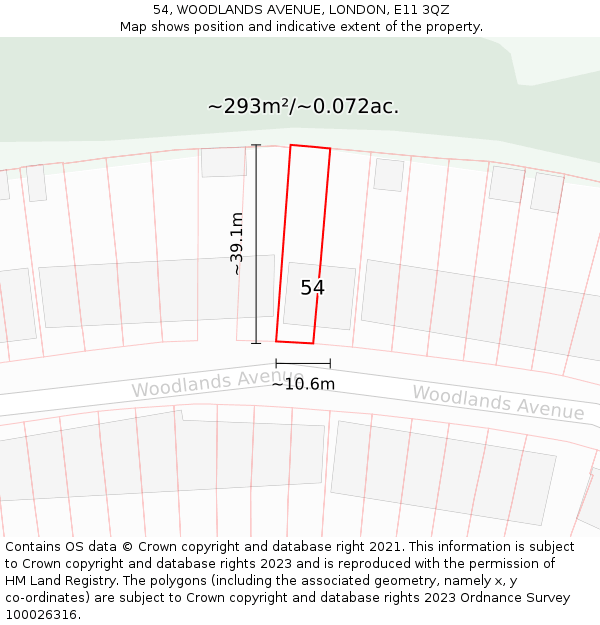 54, WOODLANDS AVENUE, LONDON, E11 3QZ: Plot and title map