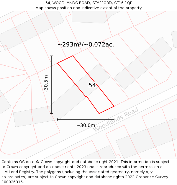 54, WOODLANDS ROAD, STAFFORD, ST16 1QP: Plot and title map