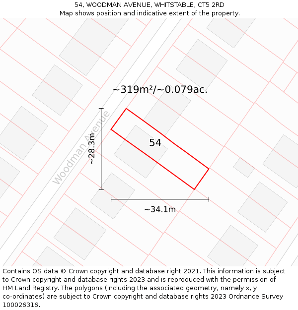 54, WOODMAN AVENUE, WHITSTABLE, CT5 2RD: Plot and title map