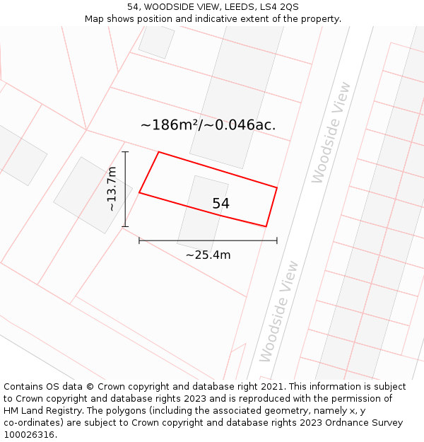 54, WOODSIDE VIEW, LEEDS, LS4 2QS: Plot and title map