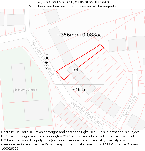 54, WORLDS END LANE, ORPINGTON, BR6 6AG: Plot and title map