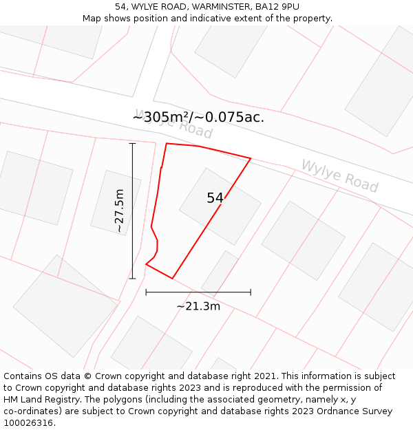 54, WYLYE ROAD, WARMINSTER, BA12 9PU: Plot and title map