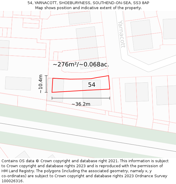 54, YARNACOTT, SHOEBURYNESS, SOUTHEND-ON-SEA, SS3 8AP: Plot and title map