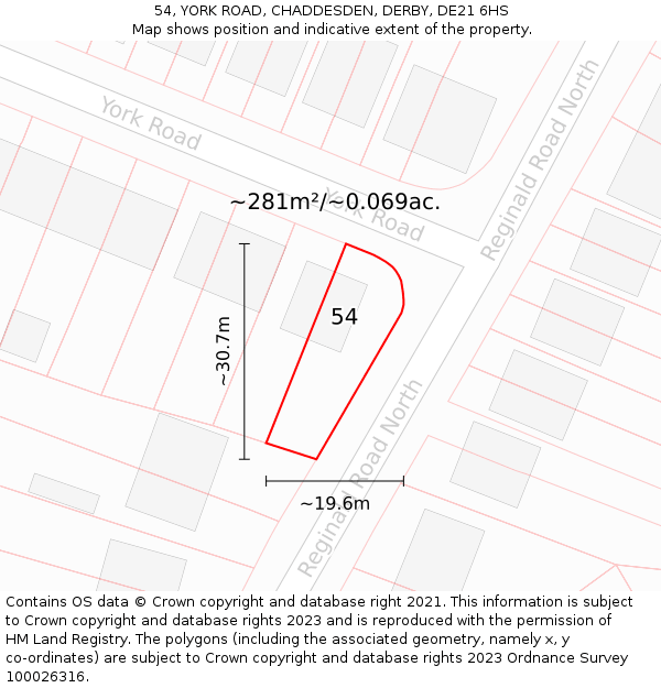 54, YORK ROAD, CHADDESDEN, DERBY, DE21 6HS: Plot and title map