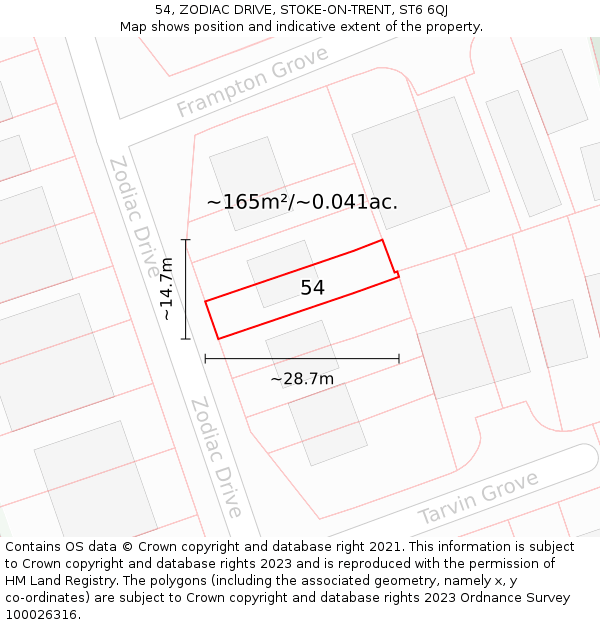 54, ZODIAC DRIVE, STOKE-ON-TRENT, ST6 6QJ: Plot and title map