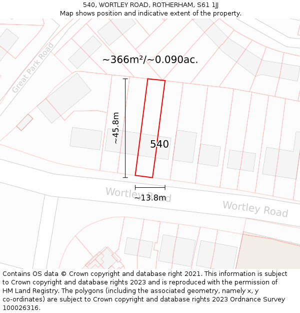 540, WORTLEY ROAD, ROTHERHAM, S61 1JJ: Plot and title map