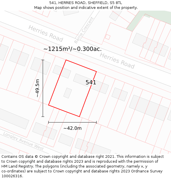 541, HERRIES ROAD, SHEFFIELD, S5 8TL: Plot and title map