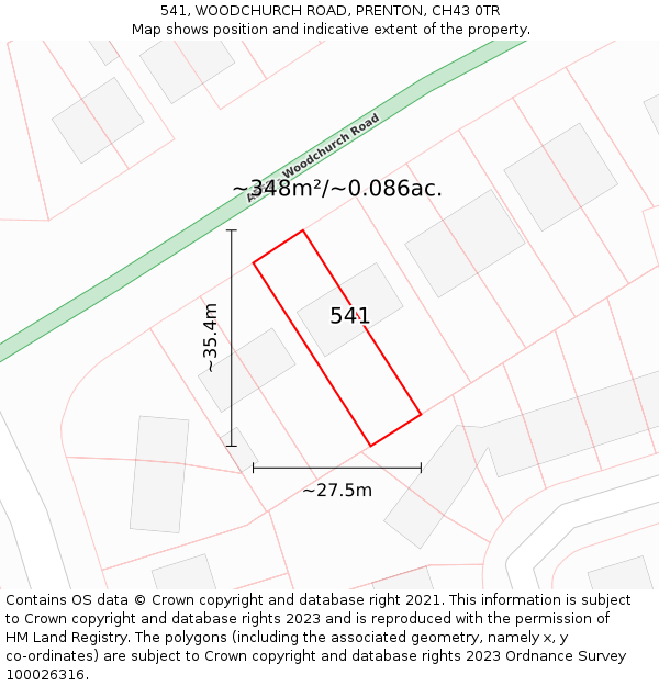 541, WOODCHURCH ROAD, PRENTON, CH43 0TR: Plot and title map
