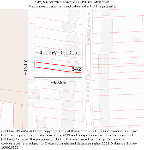 542, MAIDSTONE ROAD, GILLINGHAM, ME8 0NW: Plot and title map