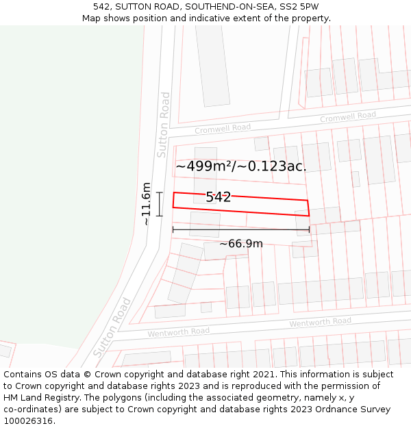 542, SUTTON ROAD, SOUTHEND-ON-SEA, SS2 5PW: Plot and title map
