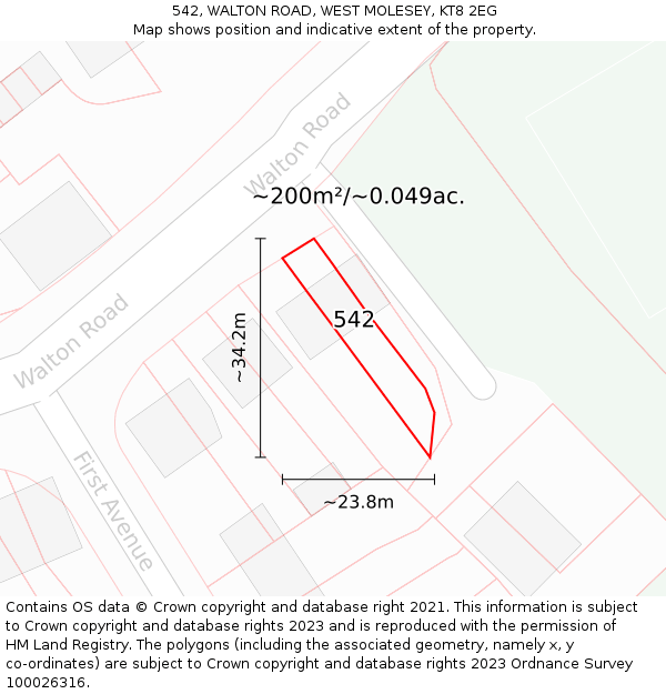 542, WALTON ROAD, WEST MOLESEY, KT8 2EG: Plot and title map
