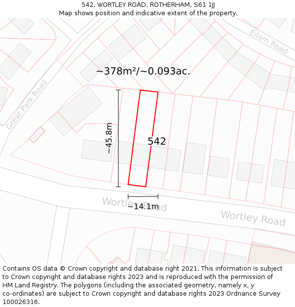 542, WORTLEY ROAD, ROTHERHAM, S61 1JJ: Plot and title map