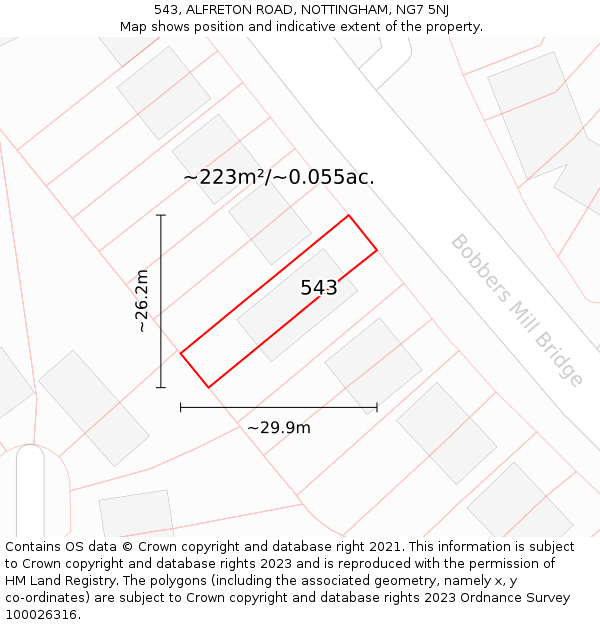 543, ALFRETON ROAD, NOTTINGHAM, NG7 5NJ: Plot and title map
