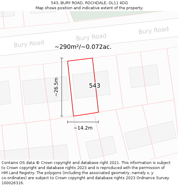 543, BURY ROAD, ROCHDALE, OL11 4DG: Plot and title map